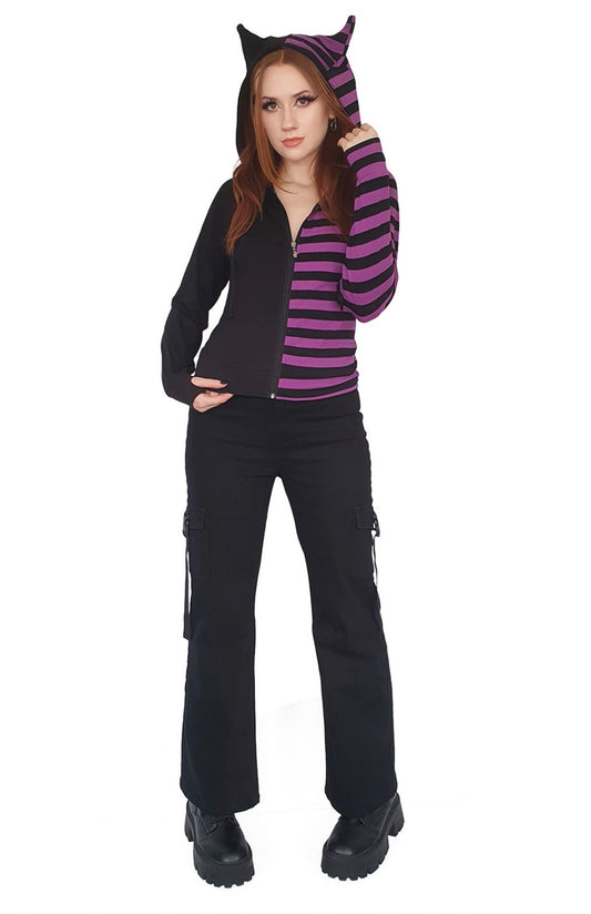 Shiori Striped Hoodie Black/Purple