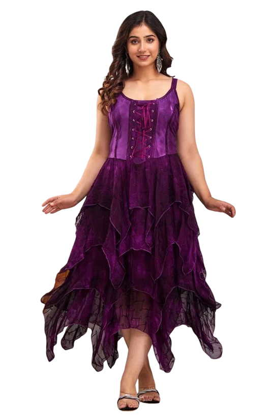 Ribbon Front pixie hem Dress Purple