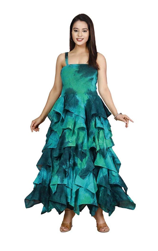 Green tie dye tiered dress