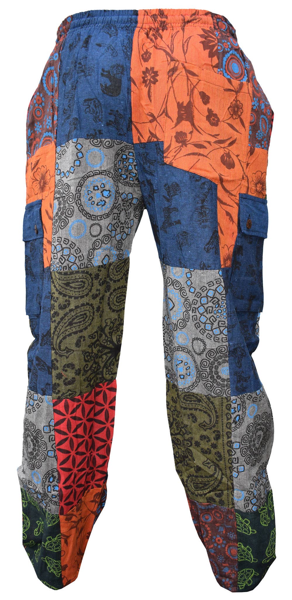 Animal Floral Print Hippy Patchwork Cotton Cargo Trouser