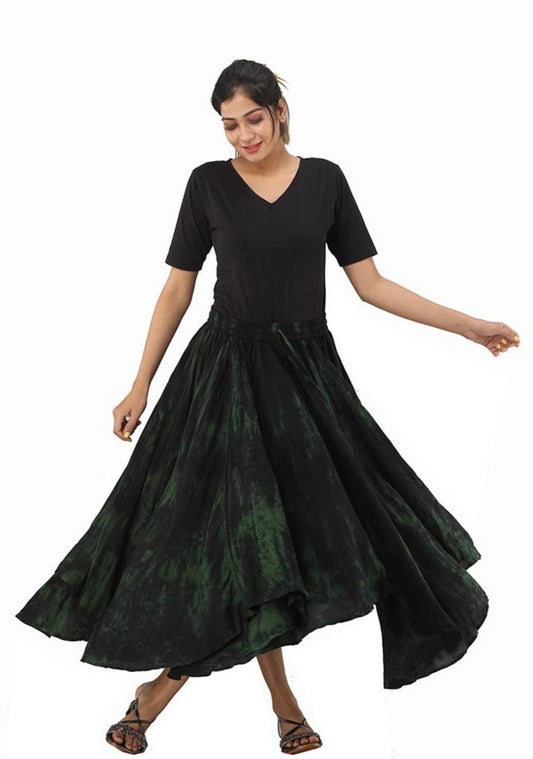 Extremely full Tie Dye elasticated skirt Deep Green green & Black