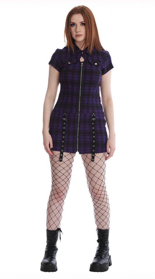 Purple Tartan Night Zip Dress