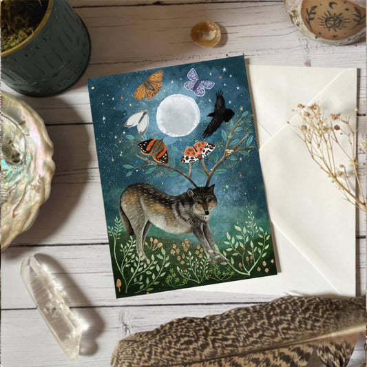 Wolf moon Greeting Card
