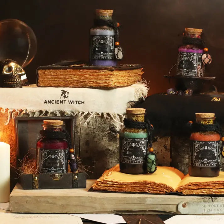 Bath Salt Spell Potion bottle with crystal Amulet