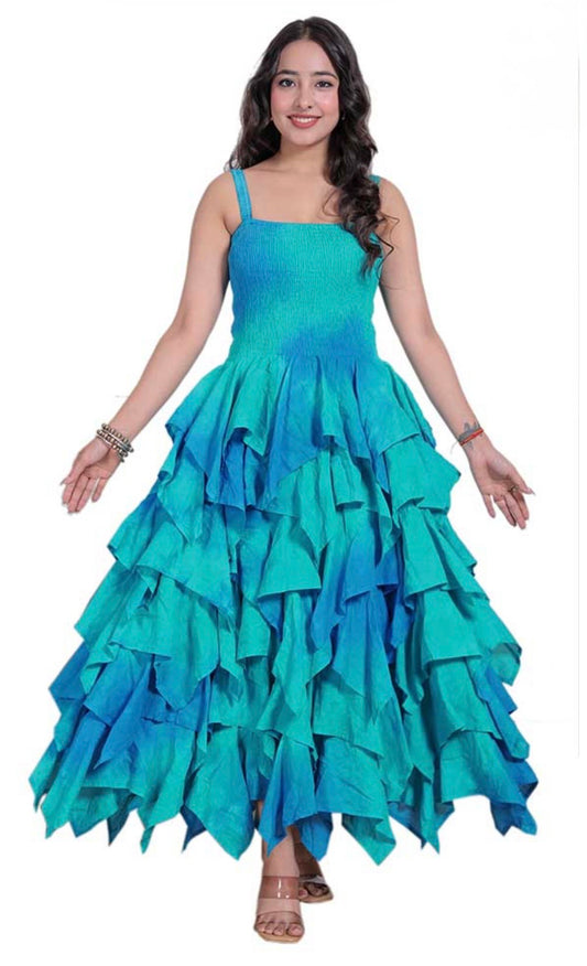 Aqua Turqoise tie dye tiered dress