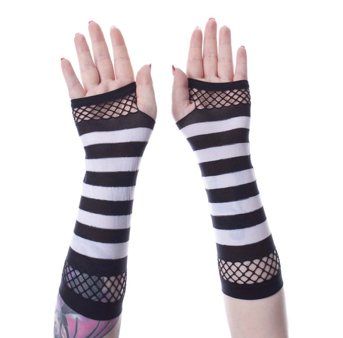 Striped Mesh Gloves Black/White