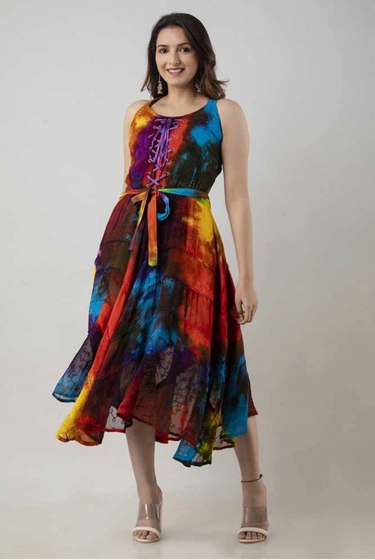 Rainbow Tie Dye ribbon front dress