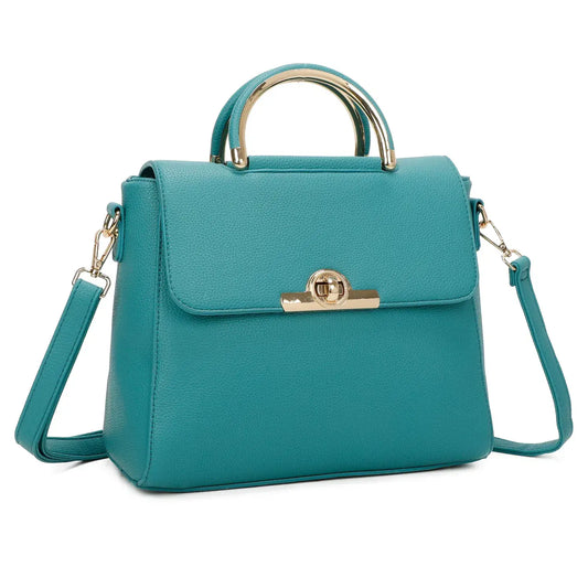 Retro Front Clasp Opening Top Handle Bag Turquoise