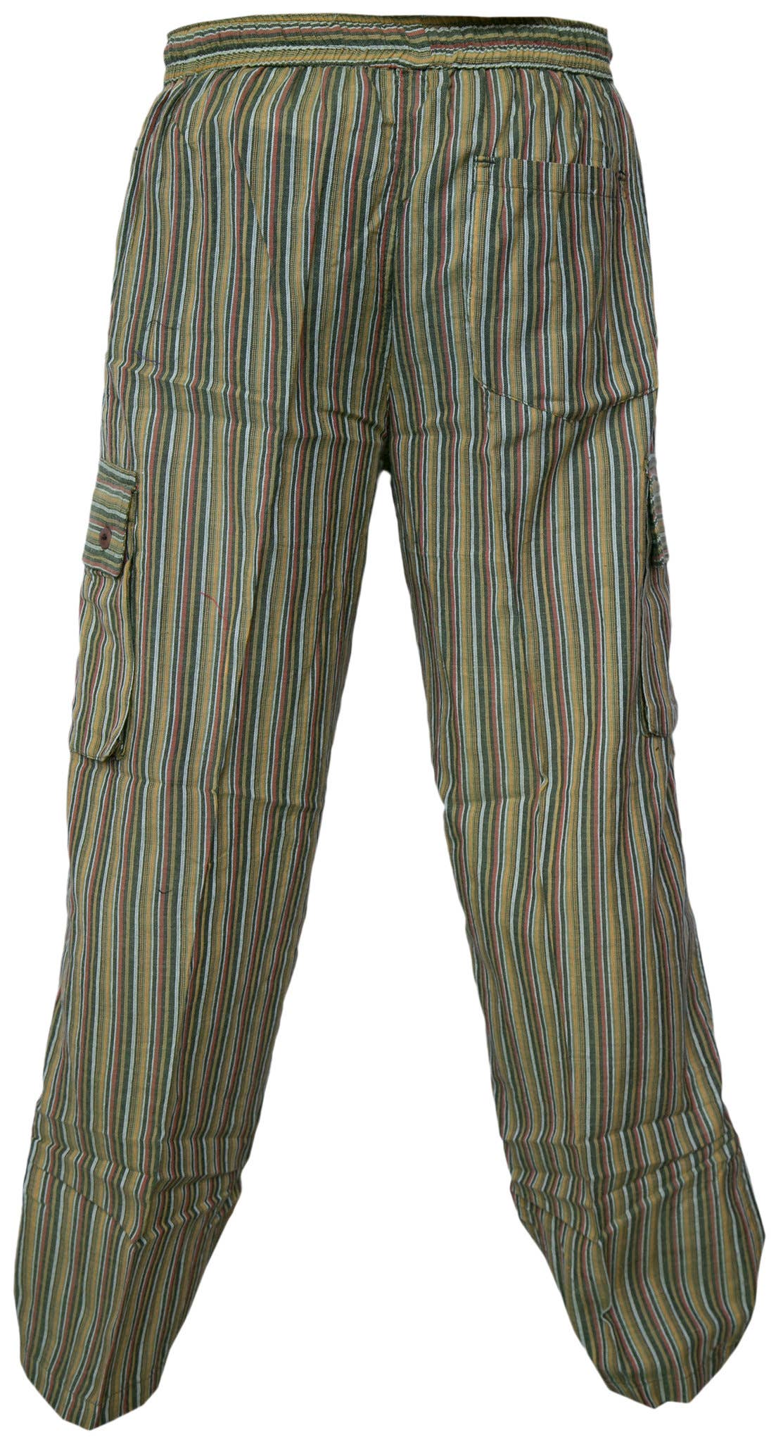 Green Striped Cargo Cotton Trousers