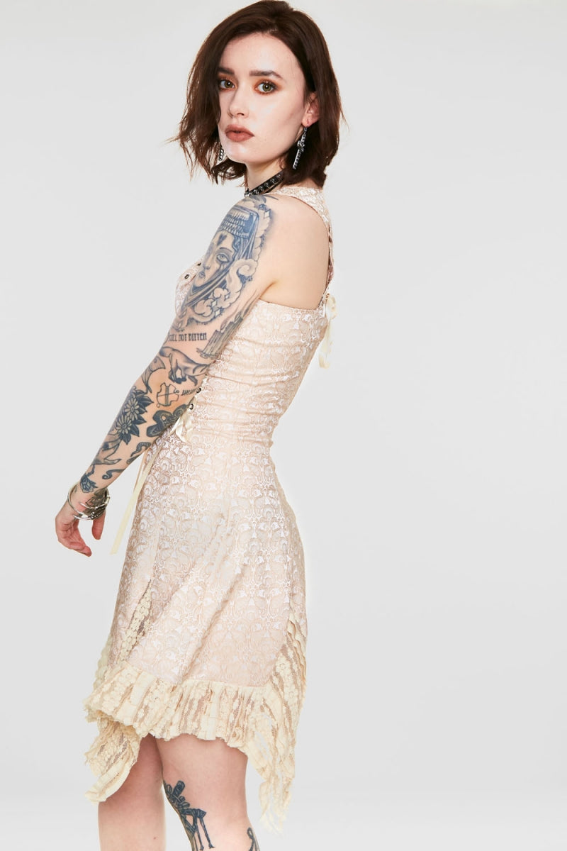 Cream brocade Steampunk mini Dress