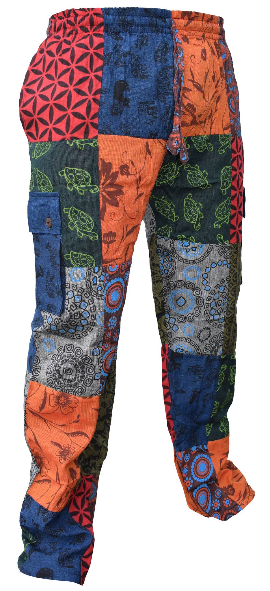 Animal Floral Print Hippy Patchwork Cotton Cargo Trouser