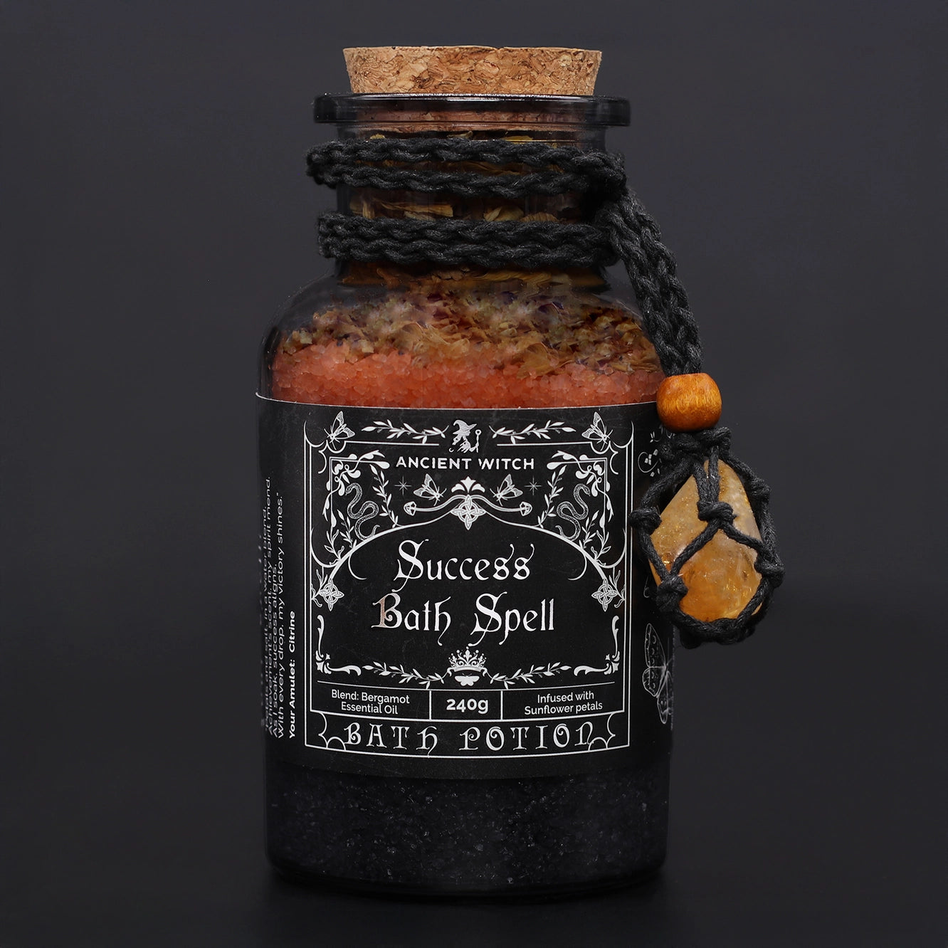 Bath Salt Spell Potion bottle with crystal Amulet
