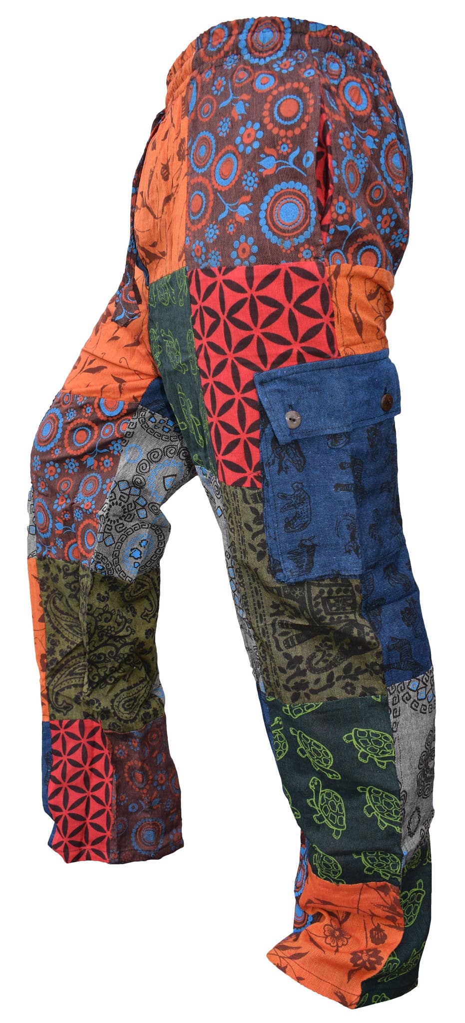 Animal Floral Print Hippy Patchwork Cotton Cargo Trouser