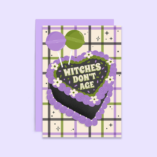 Witches Don't Age Birthday Cake Card | Vintage Kitsch Card