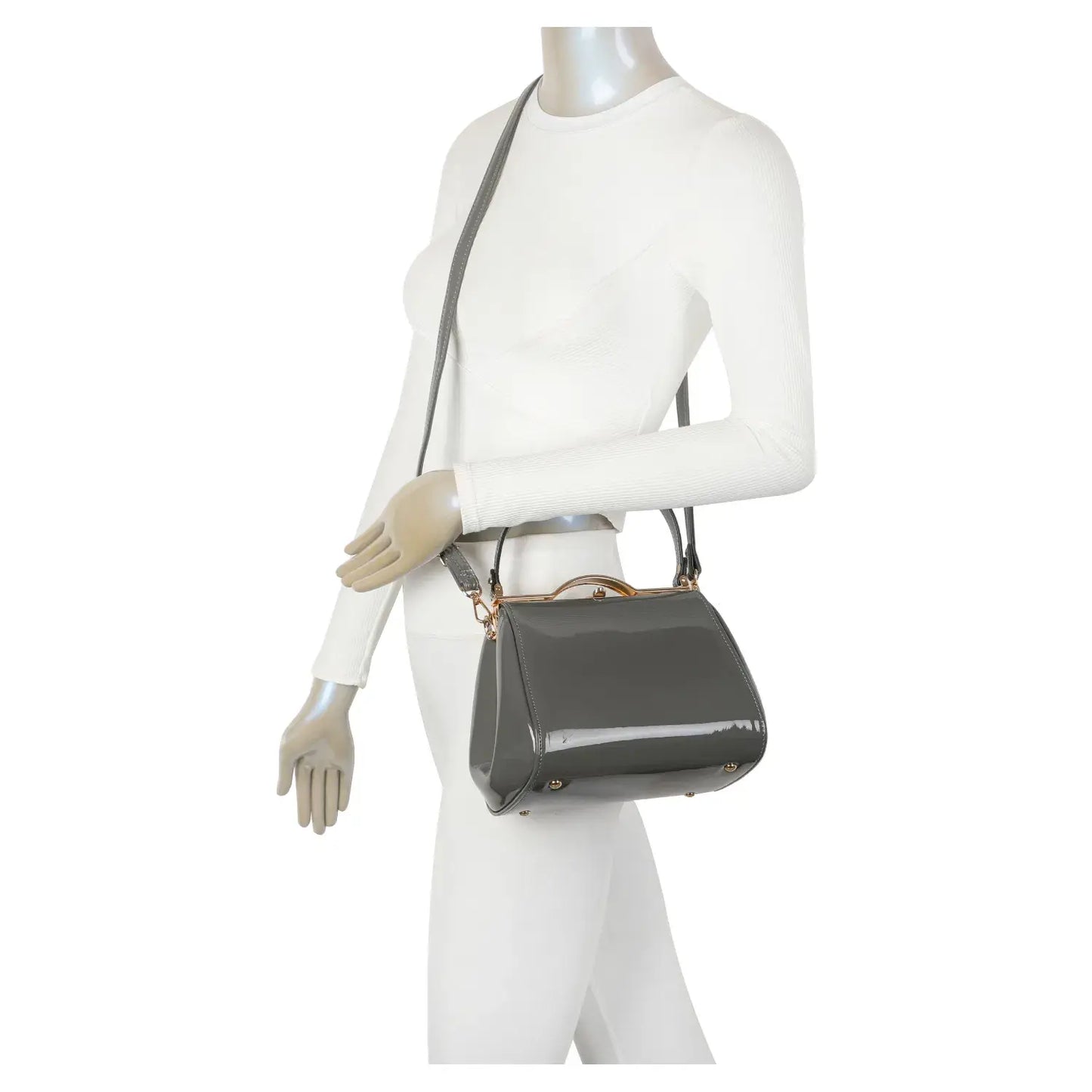 Classic Patent Faux Leather Handbag Black