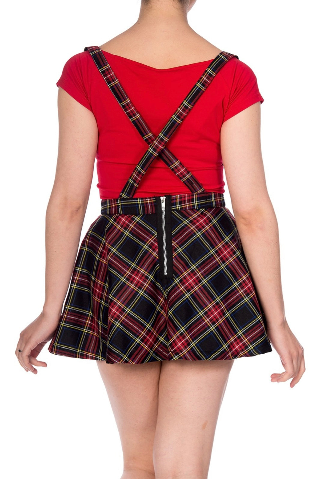 Tartan Mini Skirt with detachable straps Black/Red