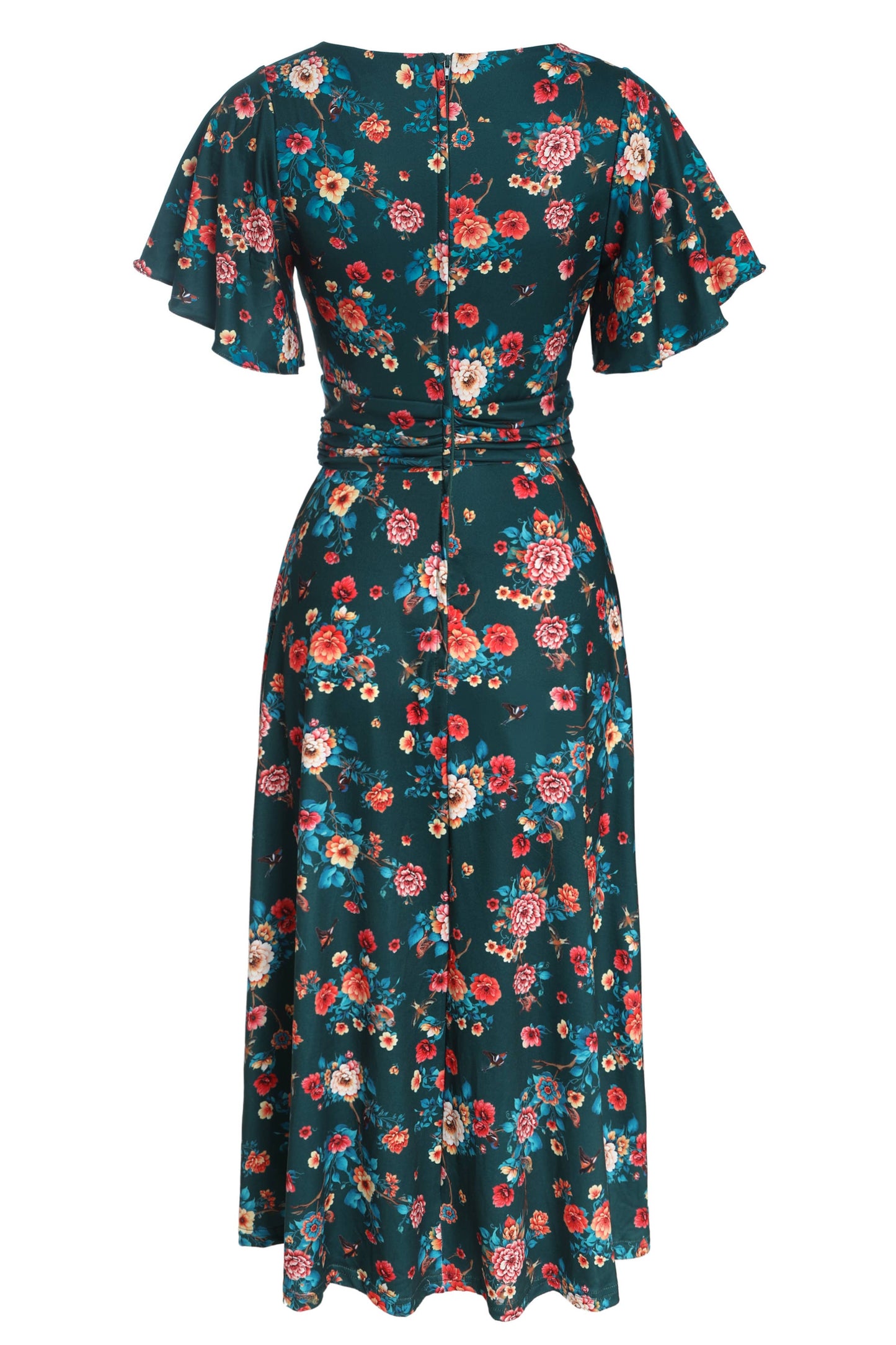 Donna butterfly-sleeved dress in green vintage floral