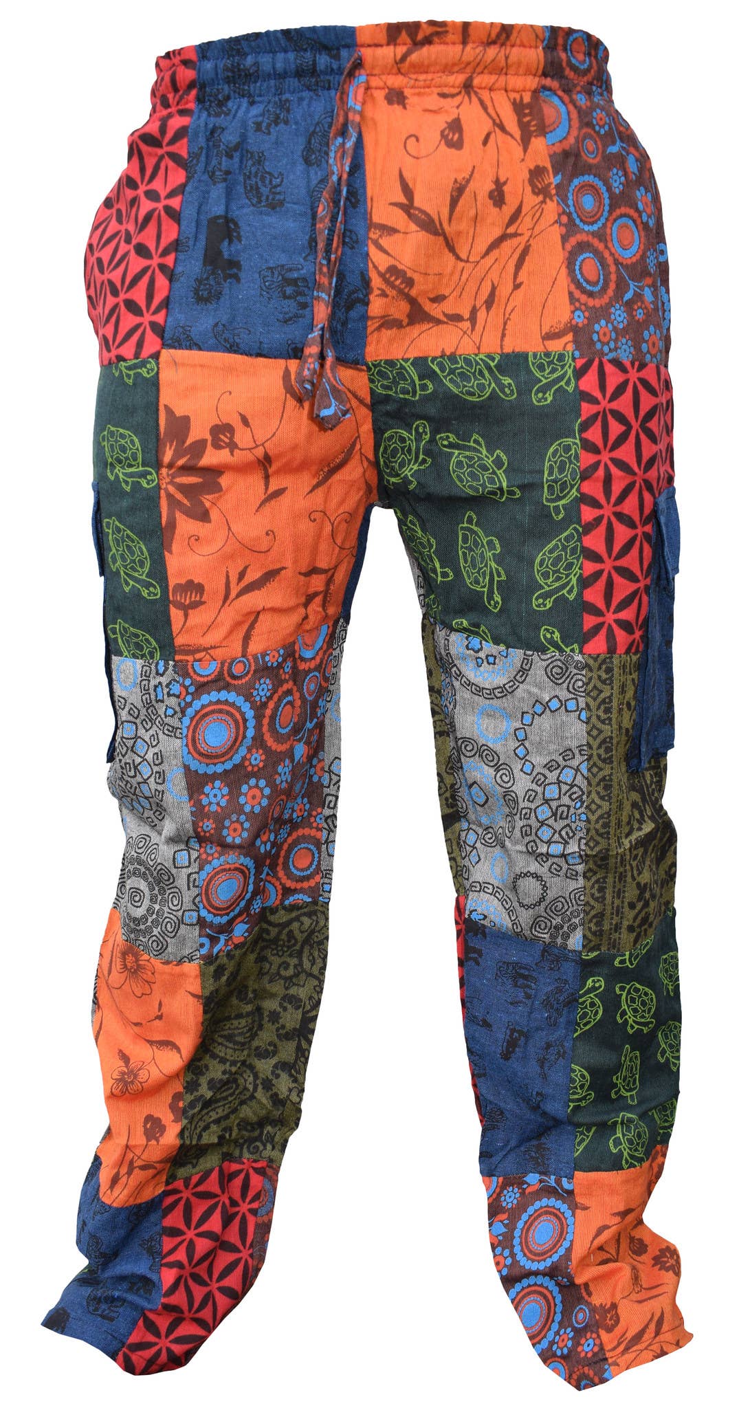 Animal Floral Print Hippy Patchwork Cotton Cargo Trouser