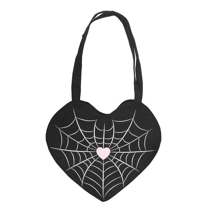 Gothic Spiderweb Heart Satin Tote Bag