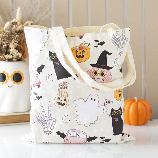 Groovy Ghost Halloween Print Polycotton Tote Bag