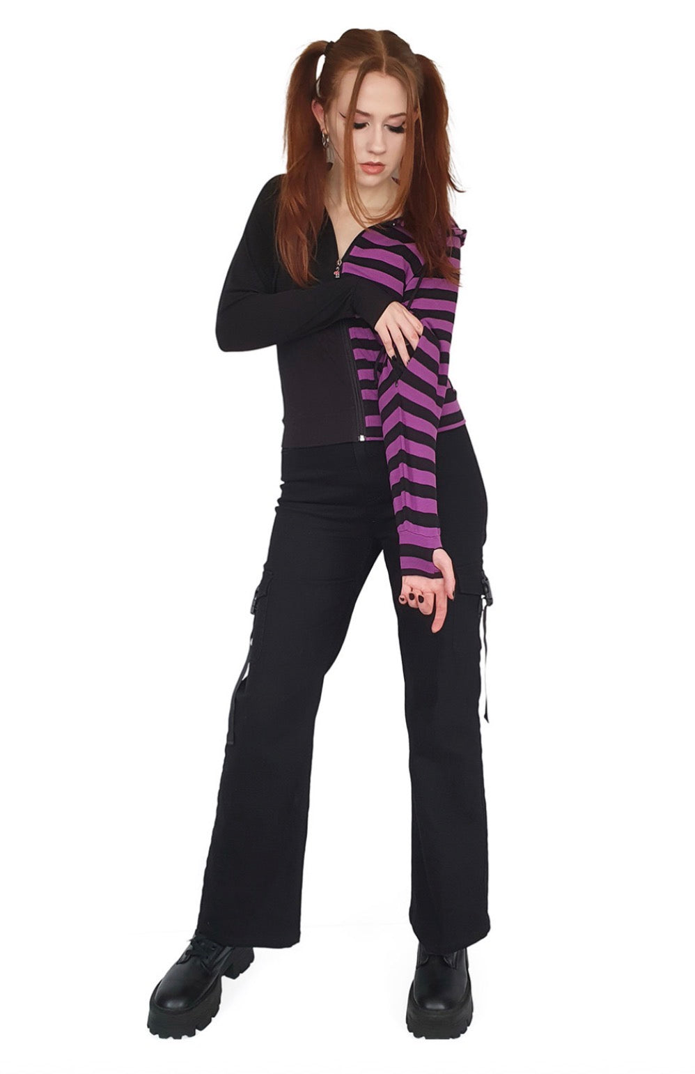 Shiori Striped Hoodie Black/Purple