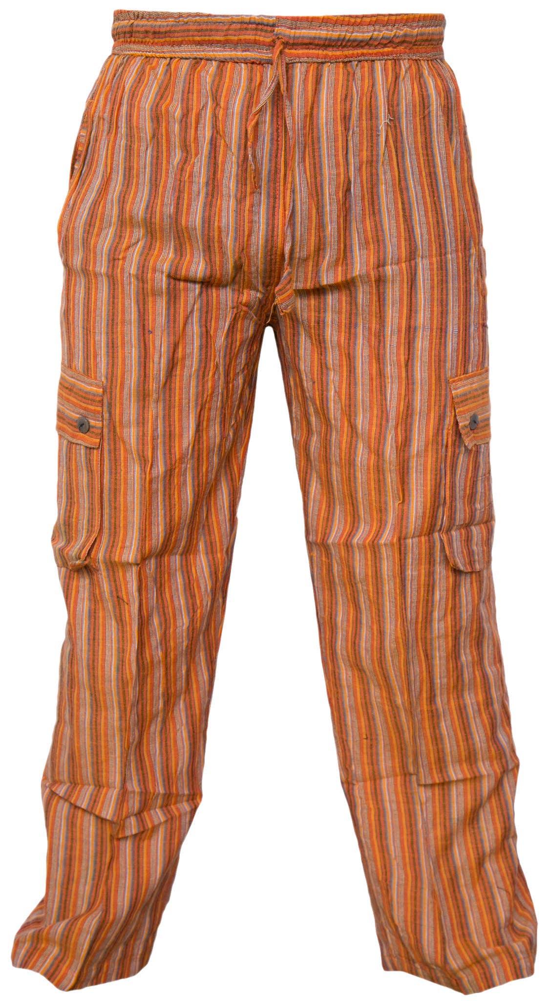 Orange Striped Cargo Cotton Loose Trousers