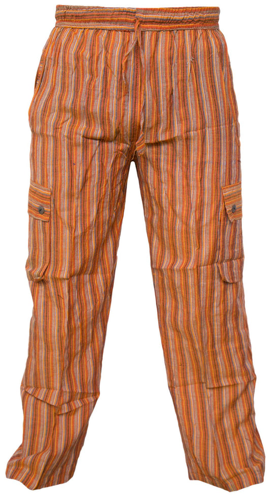 Orange Striped Cargo Cotton Loose Trousers