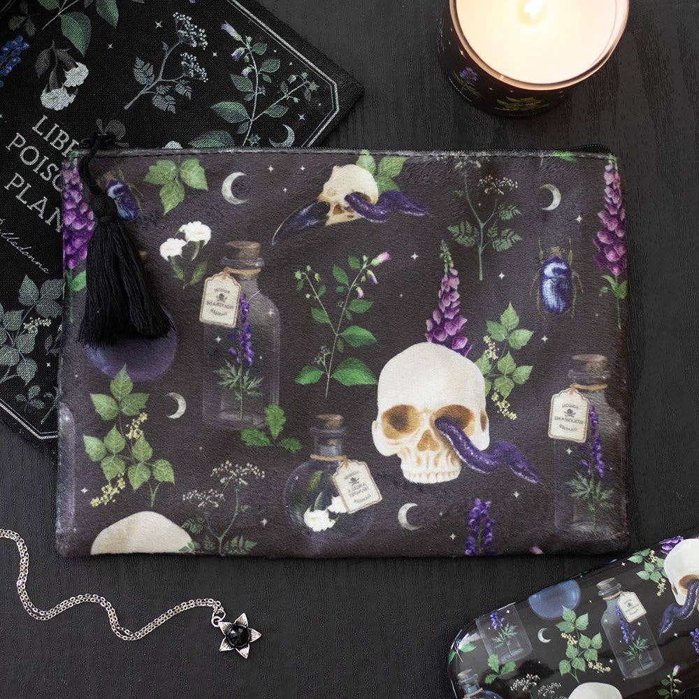 Venom & Vines Gothic Skull Print Makeup Bag