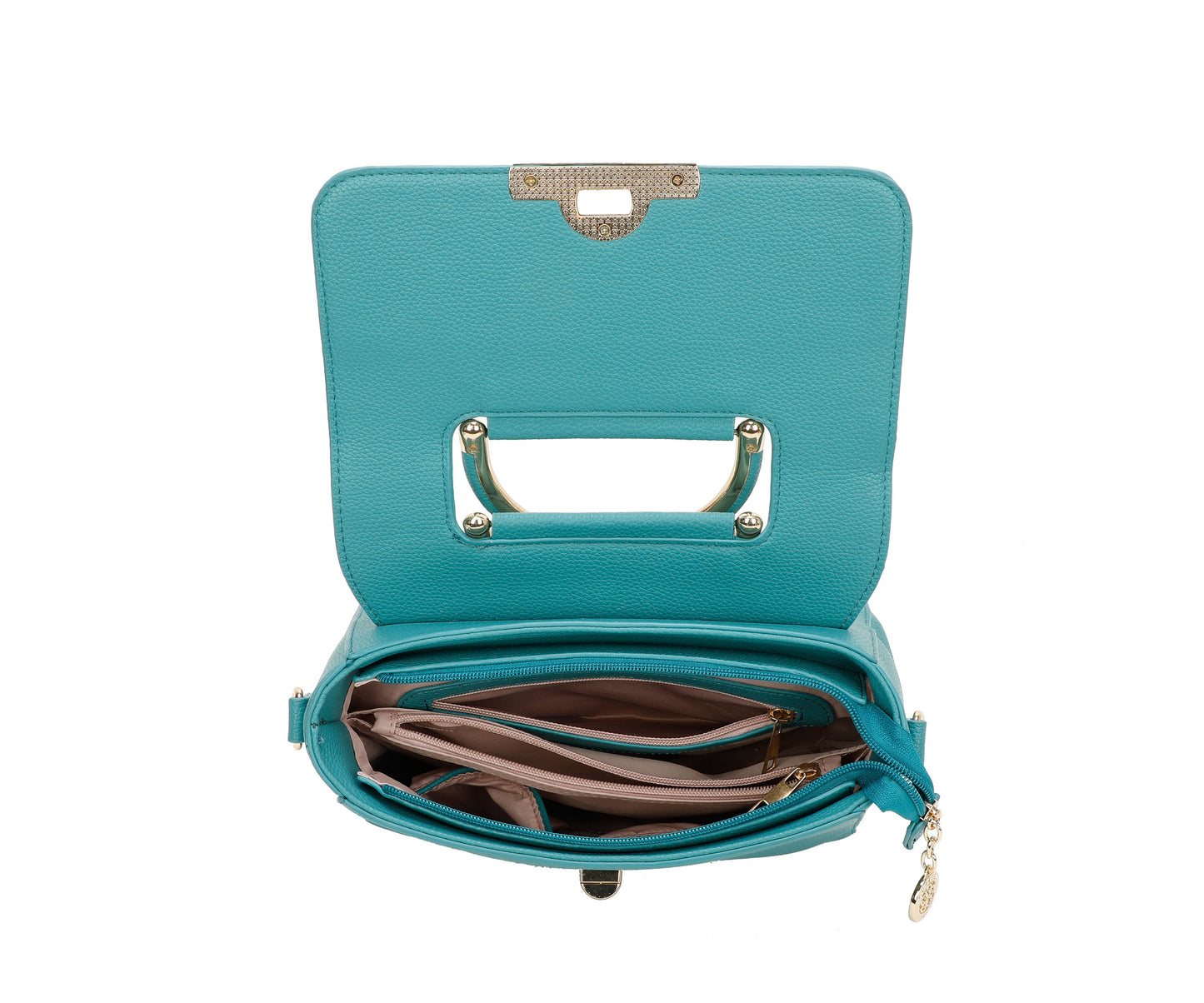 Retro Front Clasp Opening Top Handle Bag Turquoise