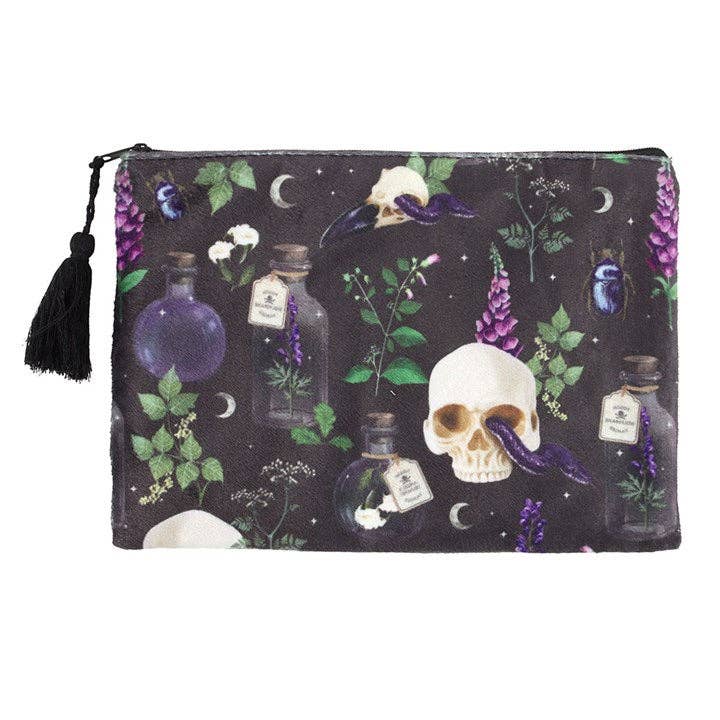 Venom & Vines Gothic Skull Print Makeup Bag