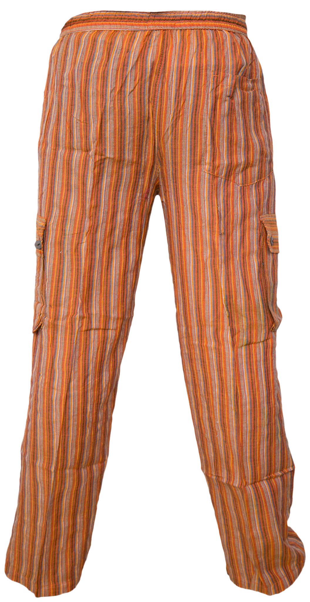 Orange Striped Cargo Cotton Loose Trousers