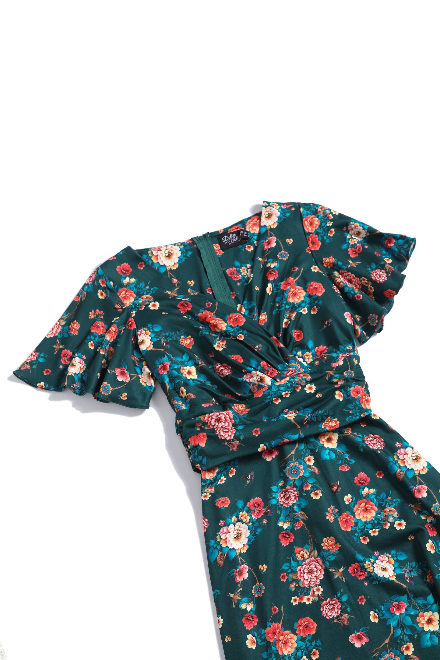 Donna butterfly-sleeved dress in green vintage floral