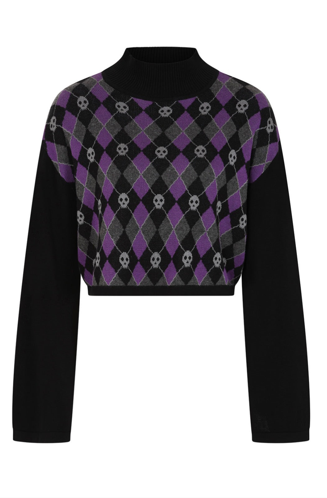 Skull Argyle crop Jumper Purple