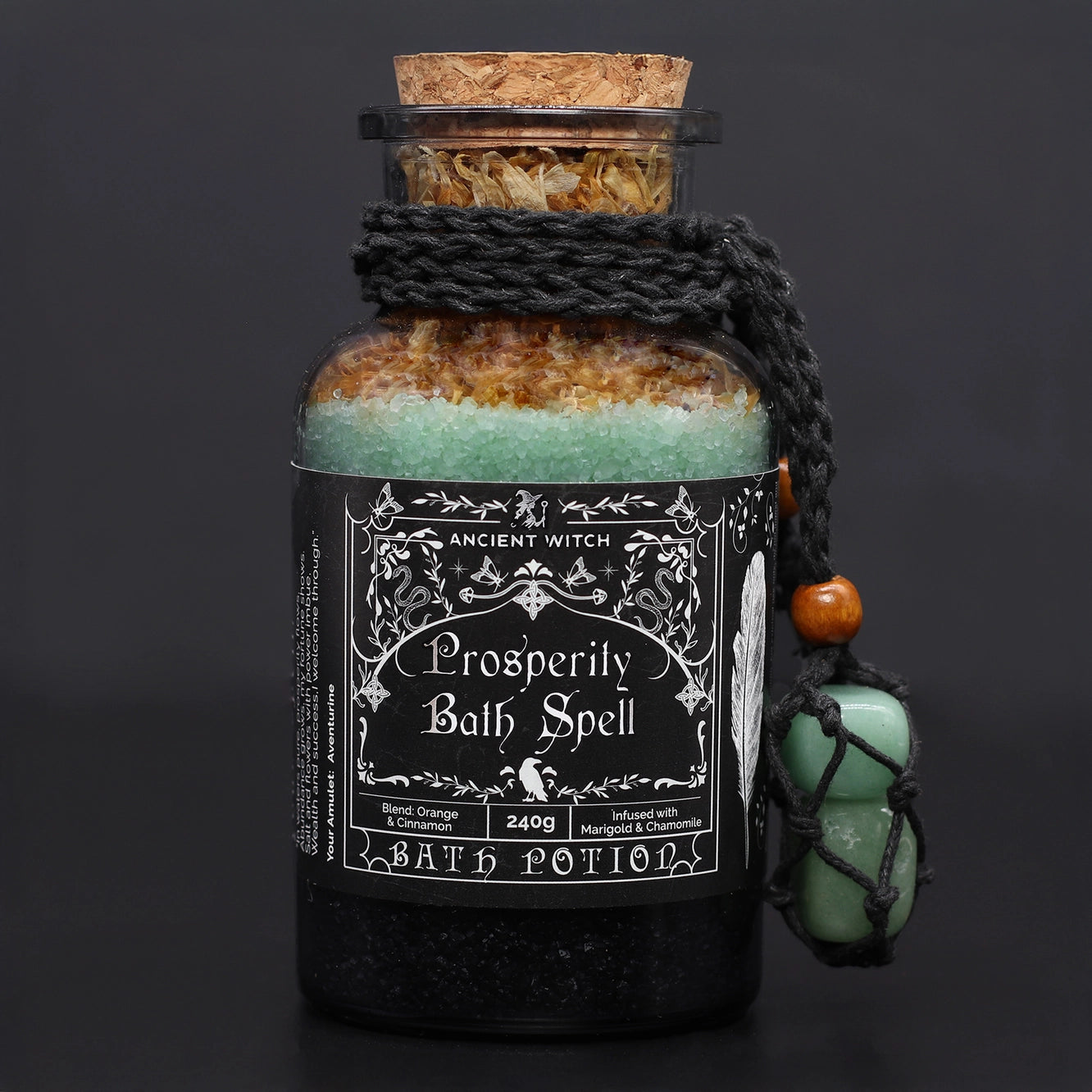 Bath Salt Spell Potion bottle with crystal Amulet