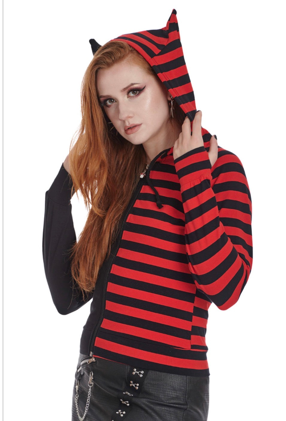 Shiori Striped Hoodie Black/Red