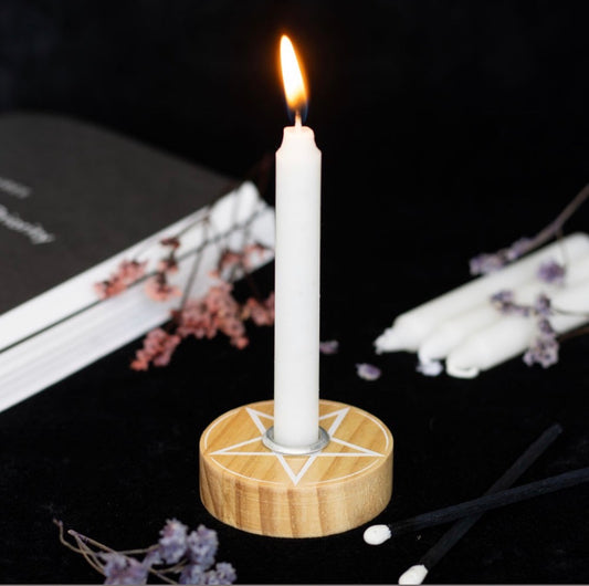 Natural Wooden pentagram Spell Candle Holder