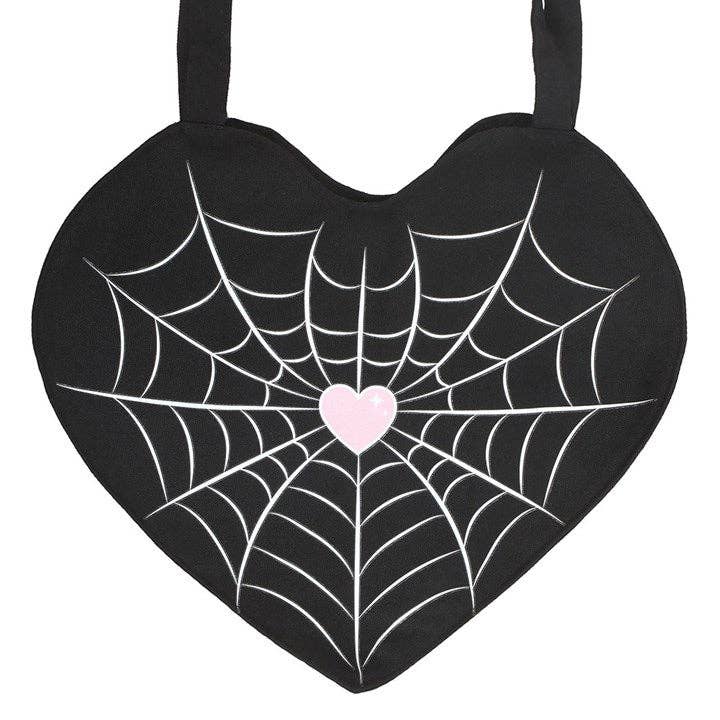 Gothic Spiderweb Heart Satin Tote Bag