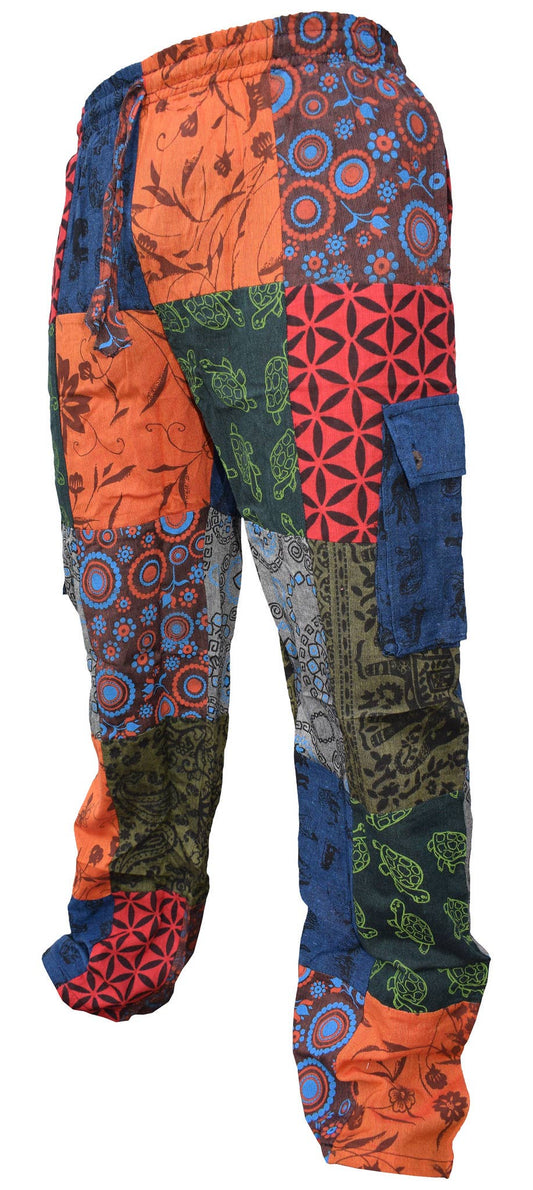Animal Floral Print Hippy Patchwork Cotton Cargo Trouser