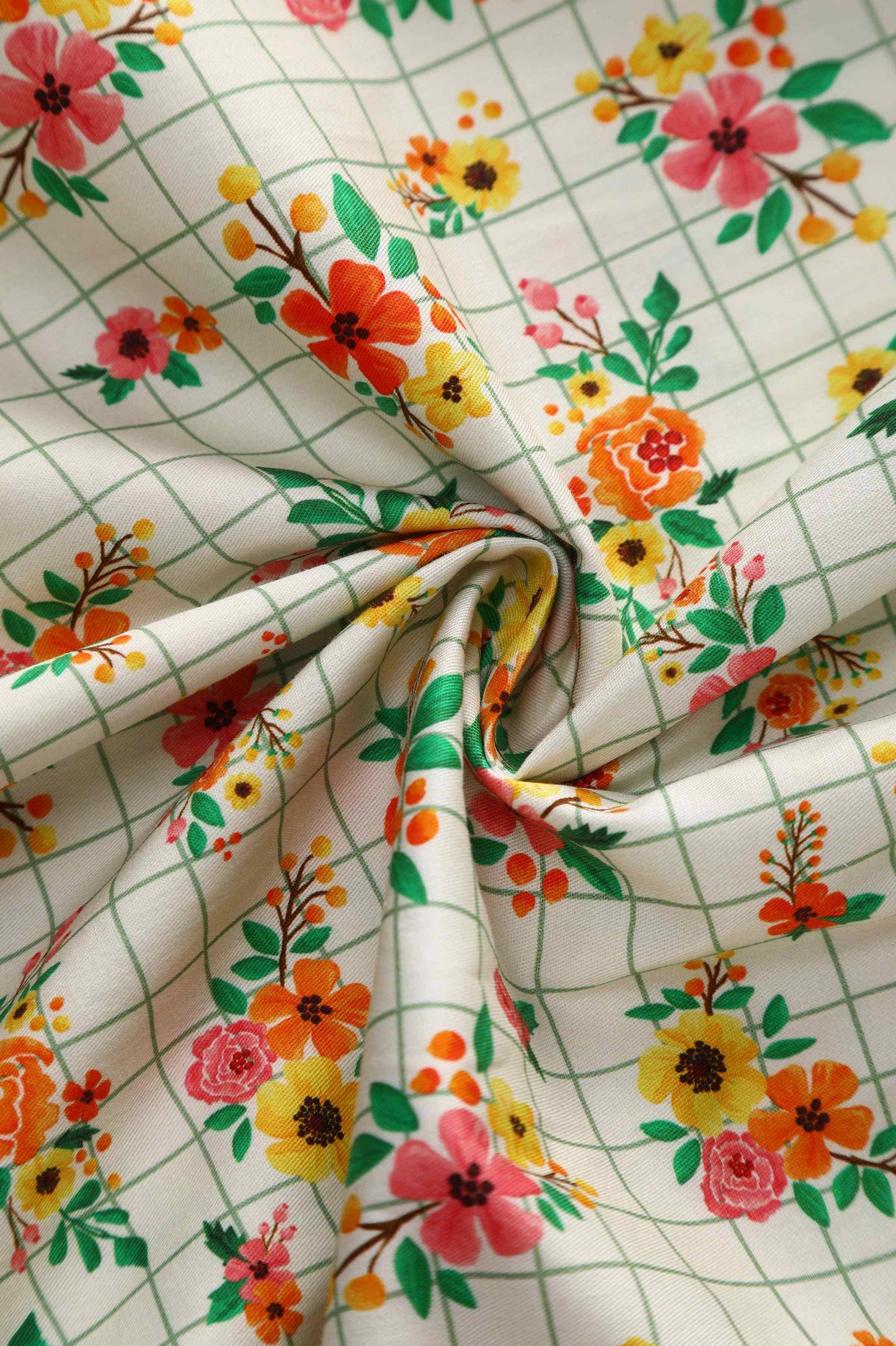 Penelope Cream Rockabilly Floral & Subtle Checkered Print Dress