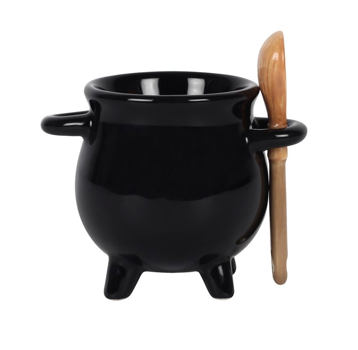 Cauldron egg cup with broom spoon