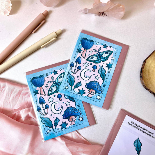 Mushrooms & Moth - A7 Card