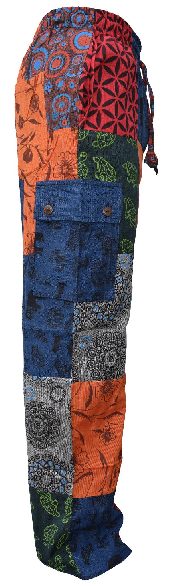Animal Floral Print Hippy Patchwork Cotton Cargo Trouser