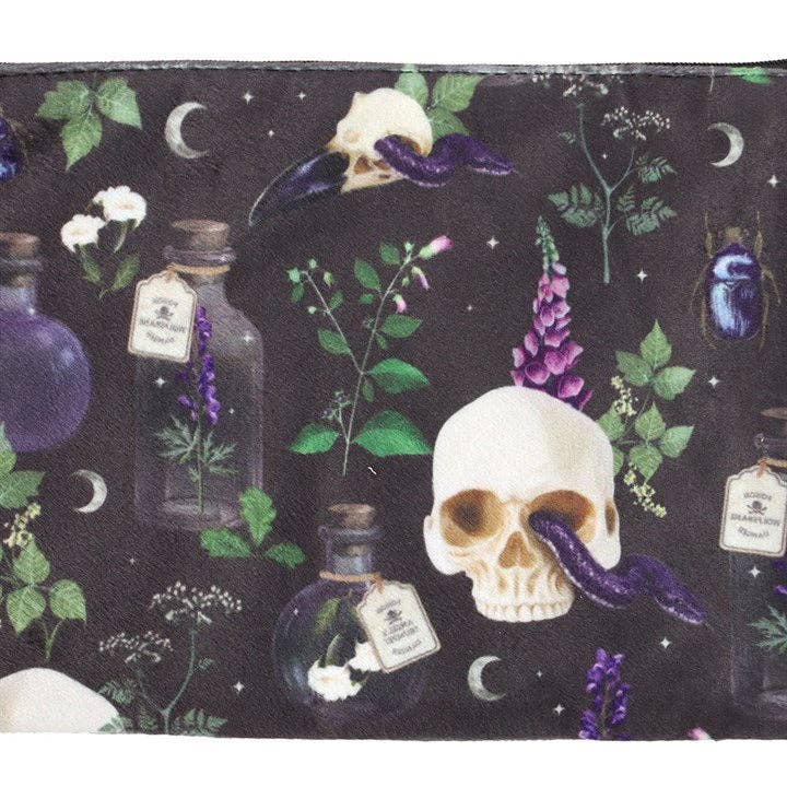 Venom & Vines Gothic Skull Print Makeup Bag
