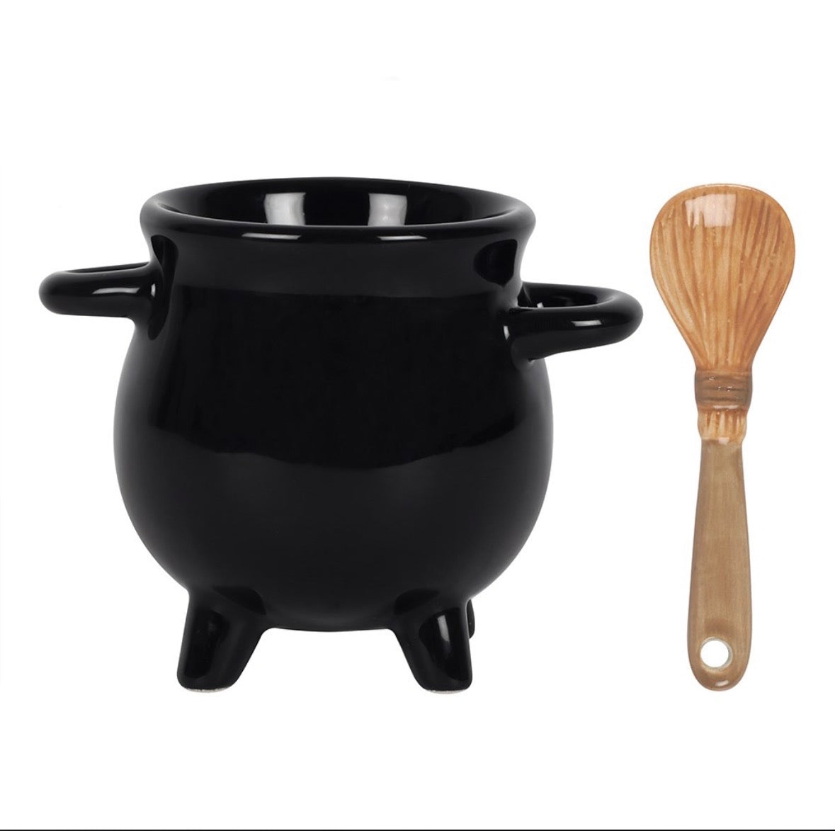 Cauldron egg cup with broom spoon