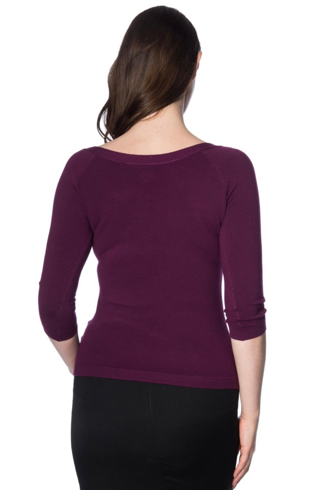 Pretty Illusion Fine Knit Top Aubergine