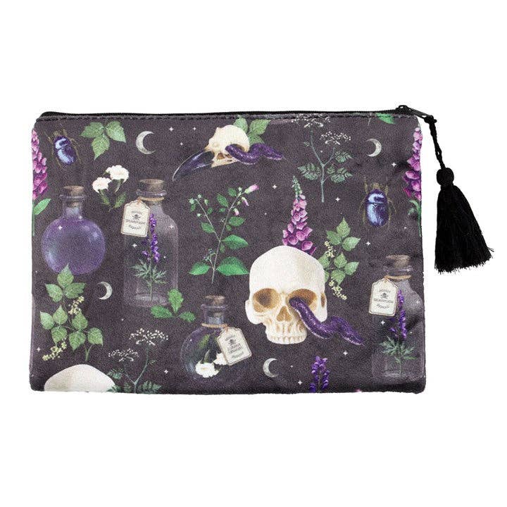 Venom & Vines Gothic Skull Print Makeup Bag