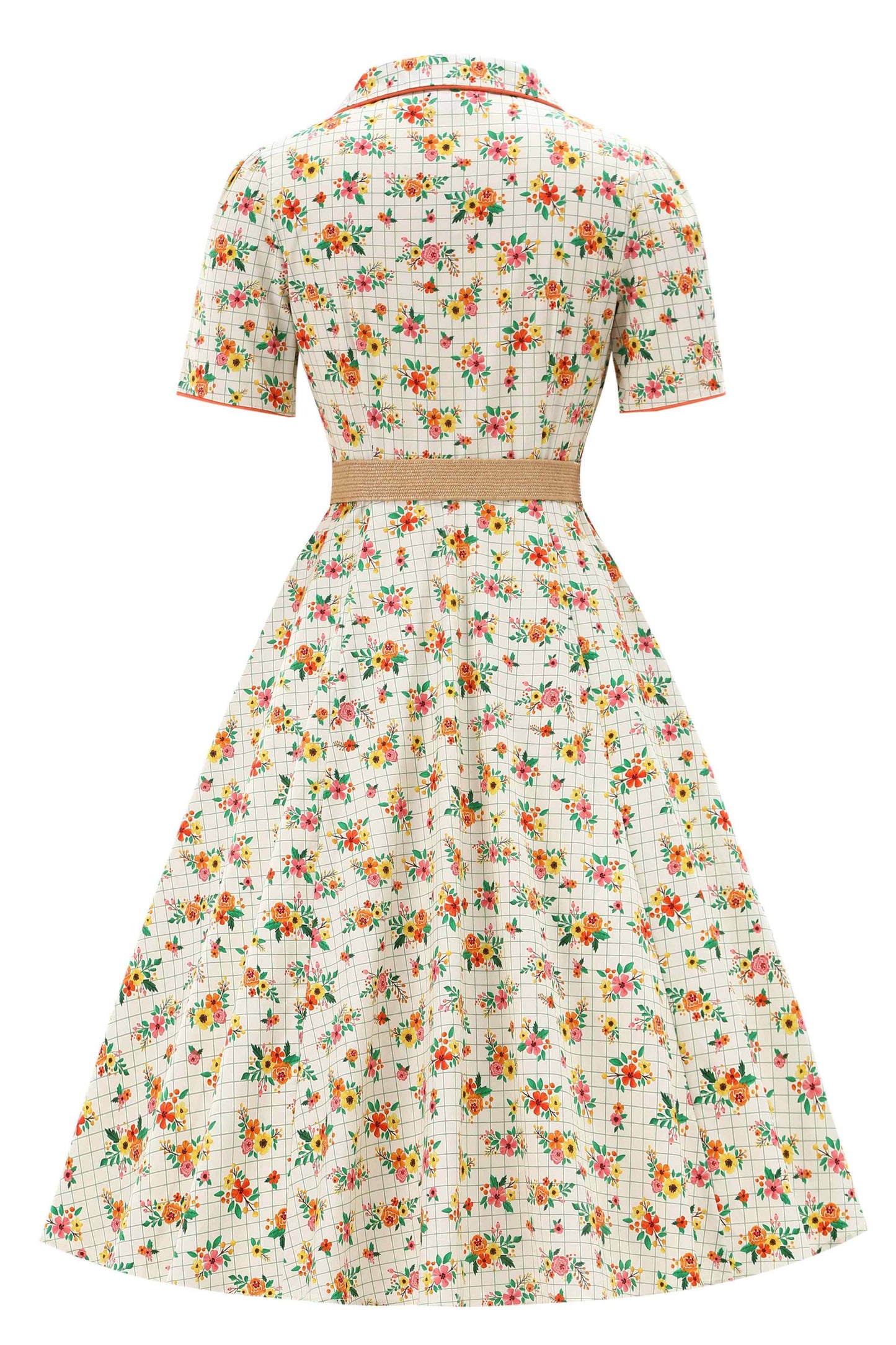 Penelope Cream Rockabilly Floral & Subtle Checkered Print Dress