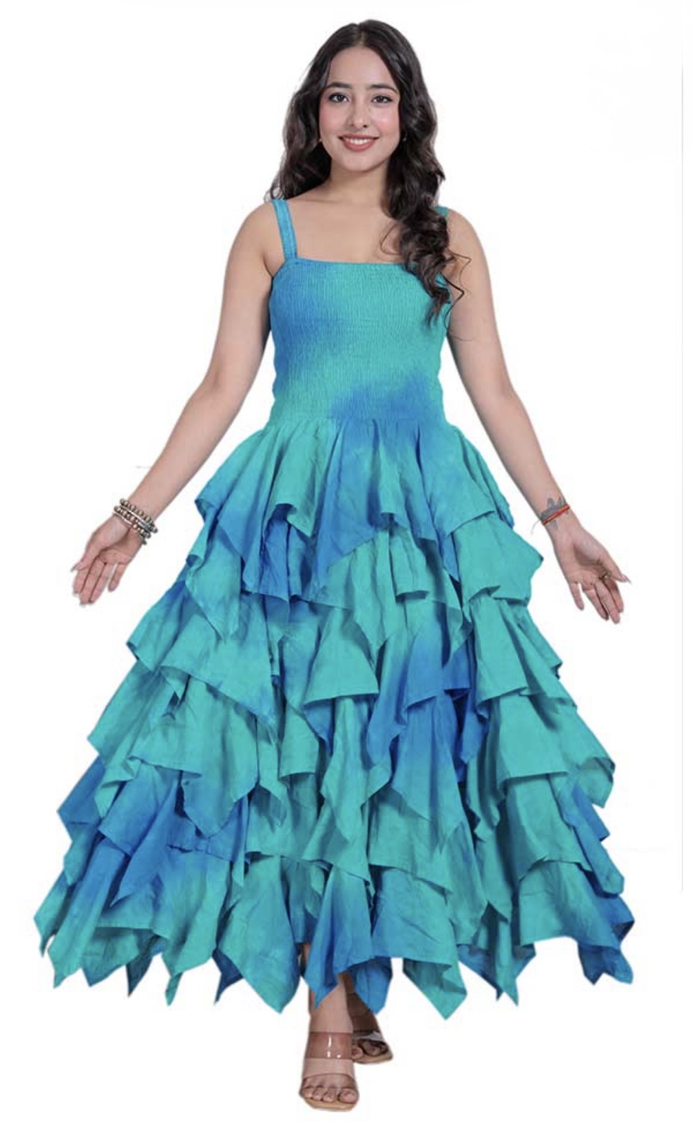 Aqua Turqoise tie dye tiered dress
