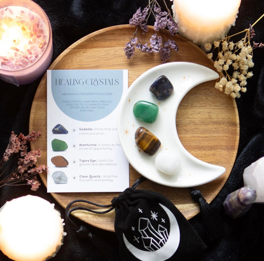 Success Crystal healing set with Moon Trinket dish.