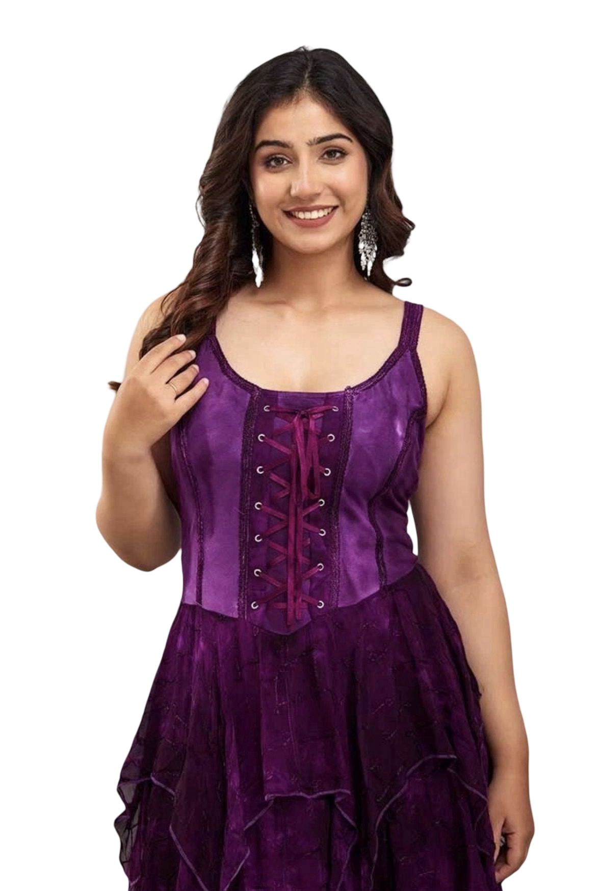 Ribbon Front pixie hem Dress Purple